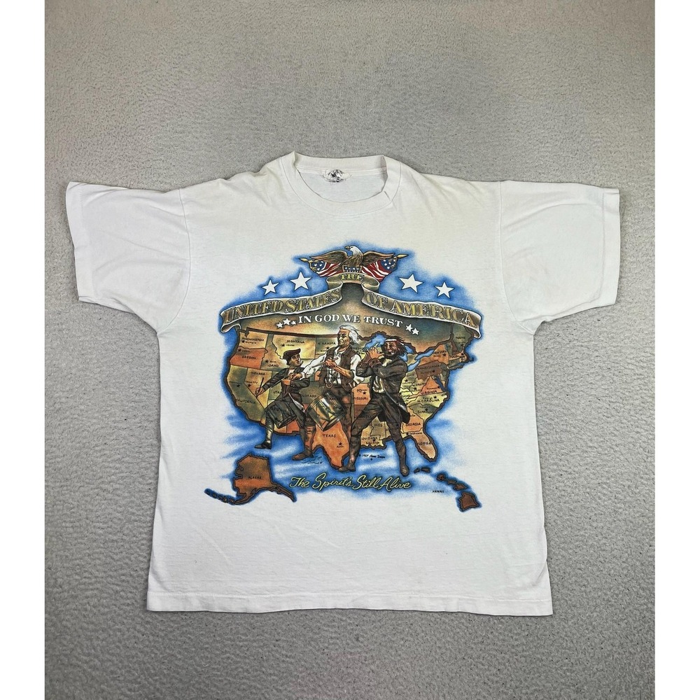 VTG Atlantis Shirt Mens XL White USA Map Patriotic Single Stitch 1987 80s